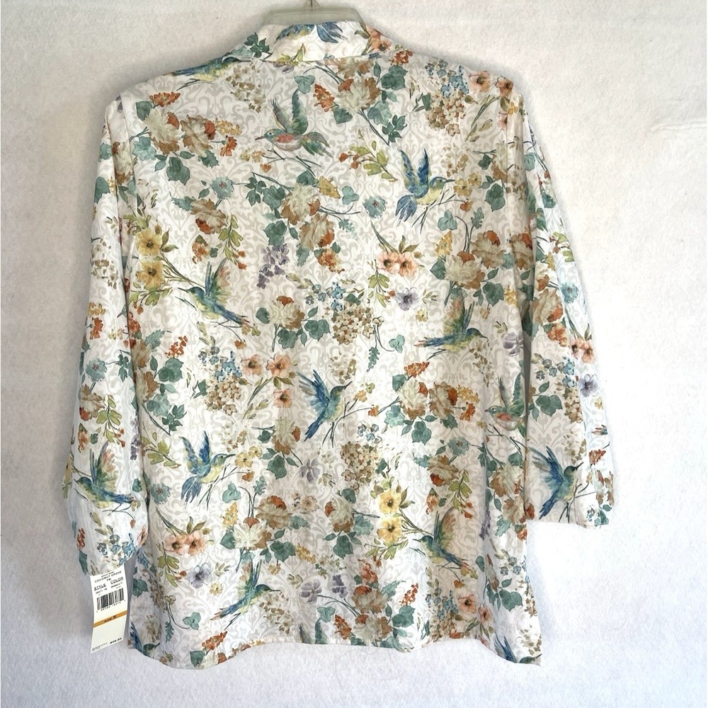 Alfred Dunner Women's Floral Hummingbird Print Blouse Small Nature Cottagecore - Picture 3 of 11
